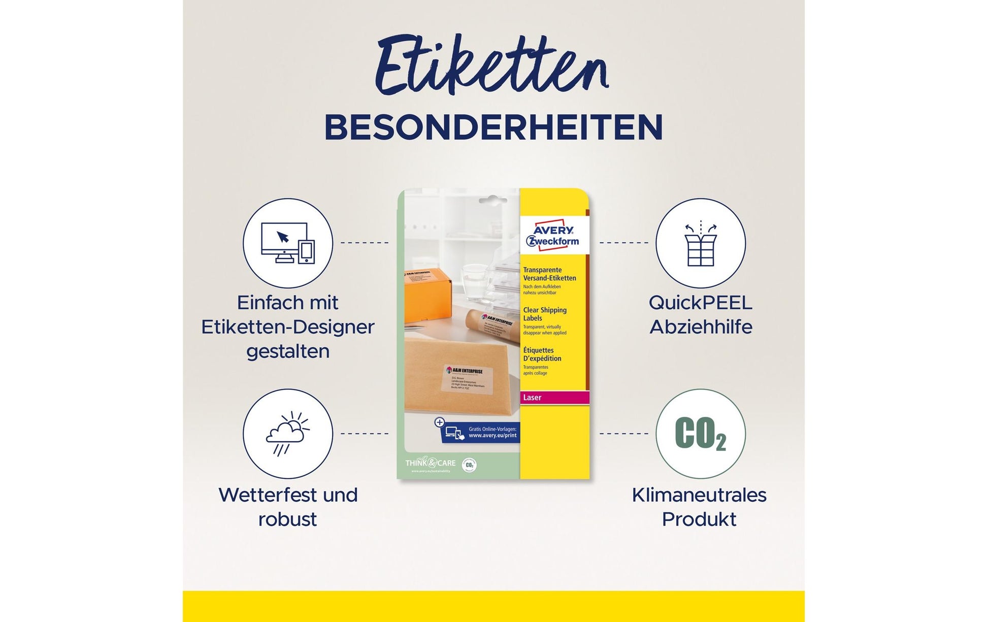 Avery Drucketiketten, 210 mm × 297 mm, transparent, Folie, permanent, 25 Blatt