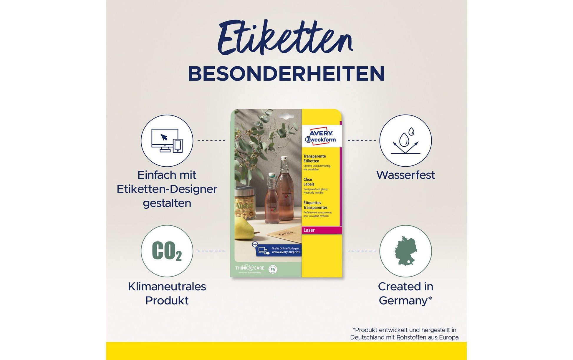 Avery Folienetiketten, Ø 80 mm, Transparent, Folie, Permanent