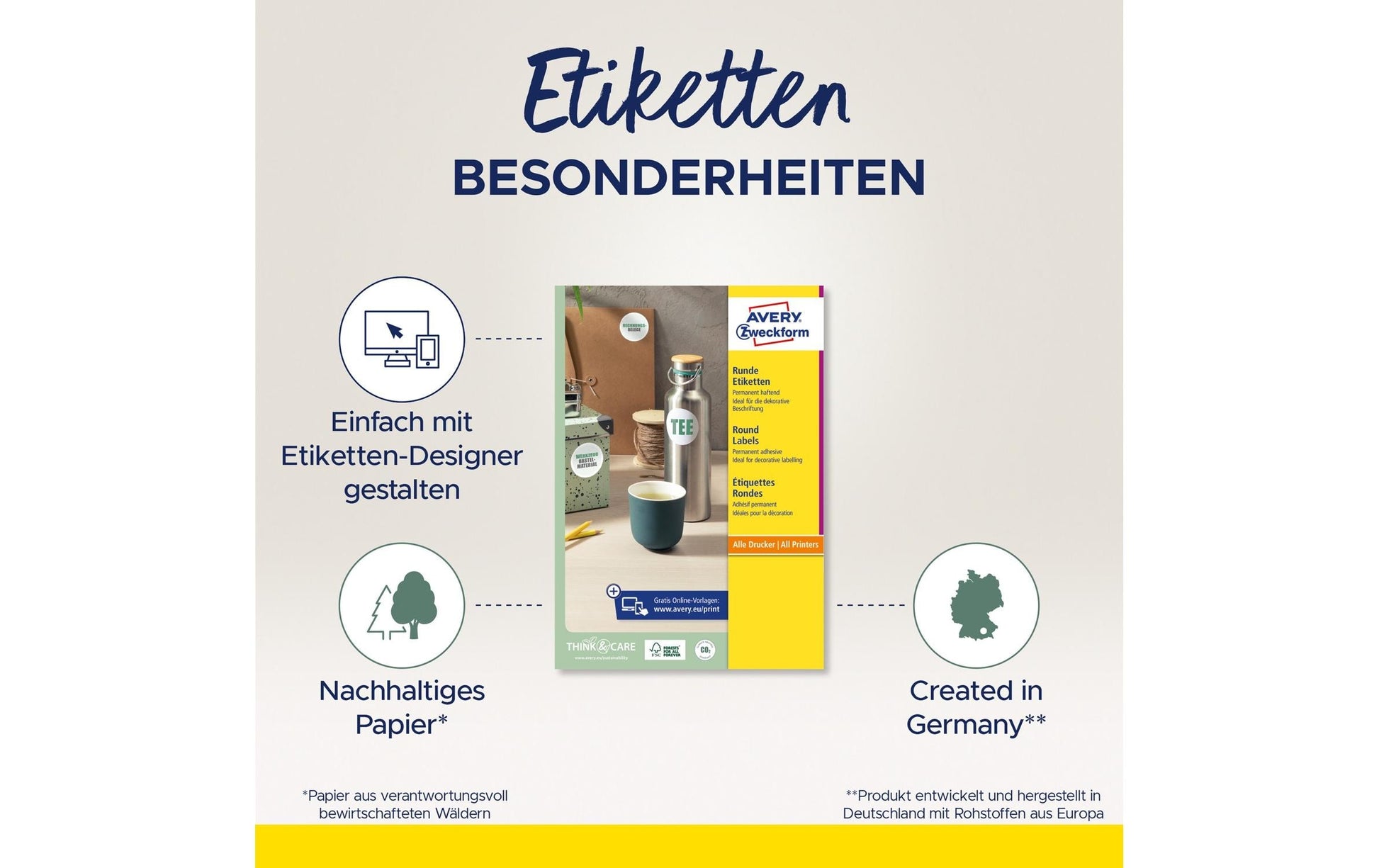 Avery L3415-100 – Markierungspunkte Ø 40 mm – 24 pro Blatt, 100 Blätter (2'400 Stk.) – Papier – permanent haftend
