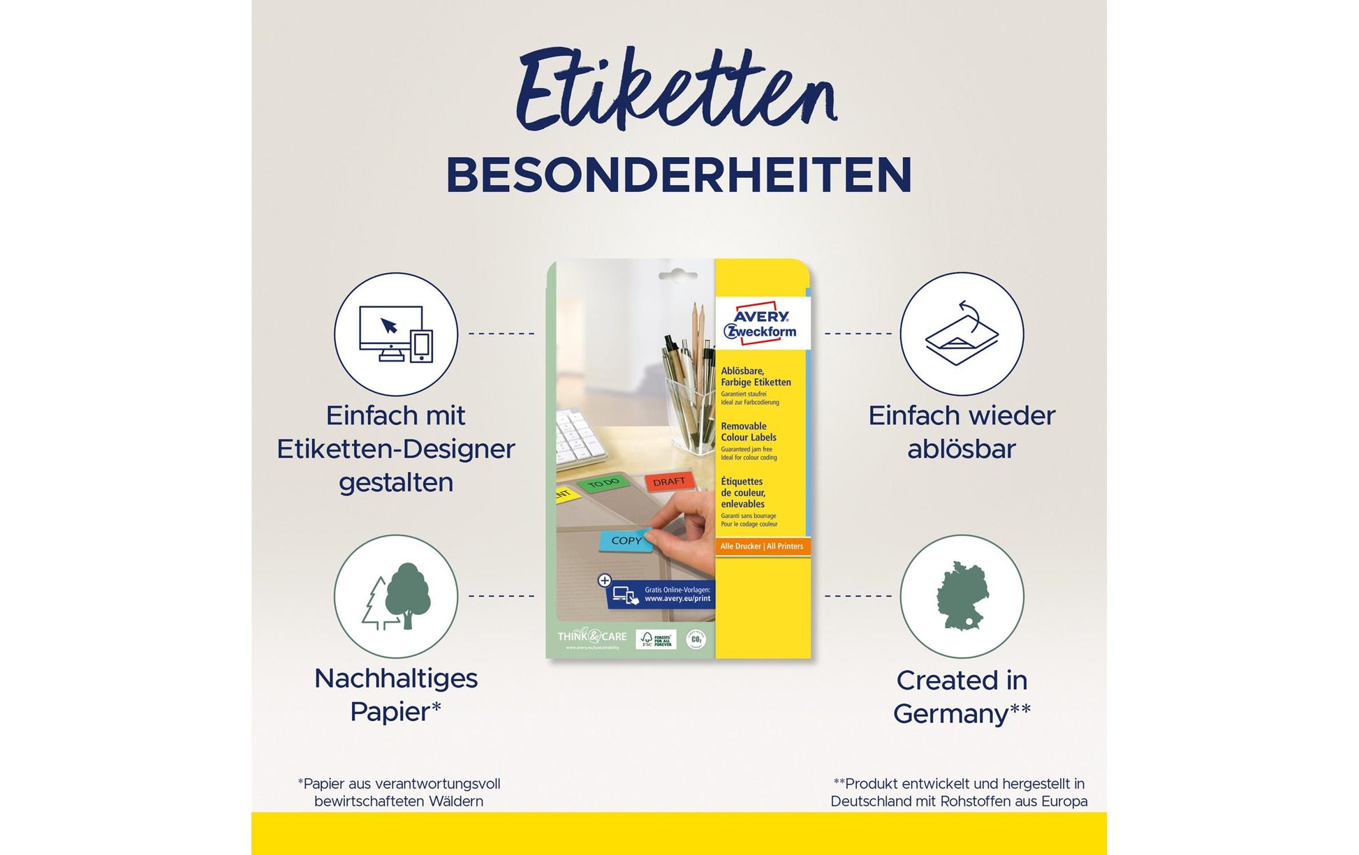 AVERY Zweckform L6039-20 – Etiketten A4 46 × 21 mm – blau – Laser/Inkjet – 20 Blätter – abgerundete Ecken