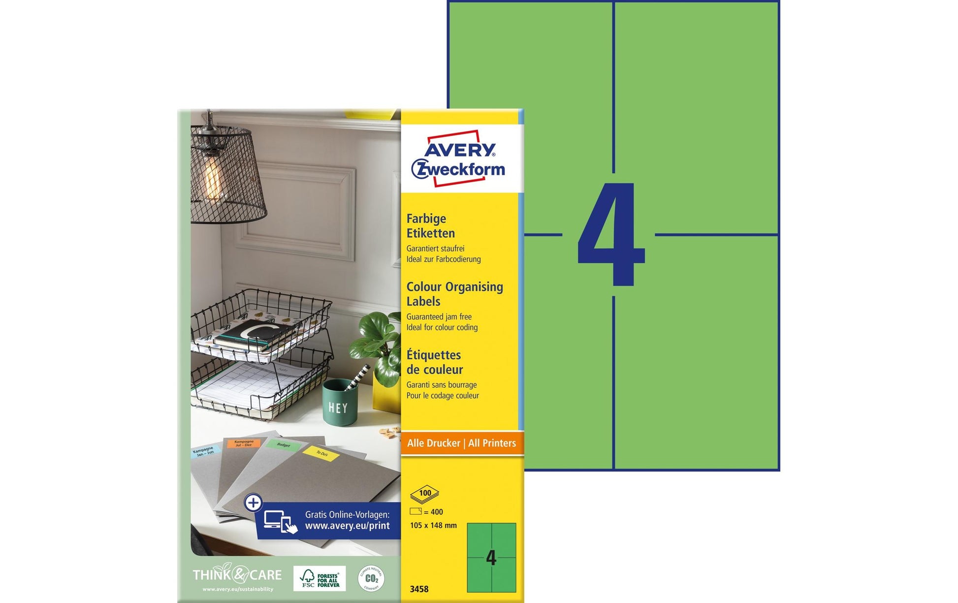 Avery Schuletiketten – 105 × 148 mm, 400 Stk, 100 Bogen, Papier, permanent haftend