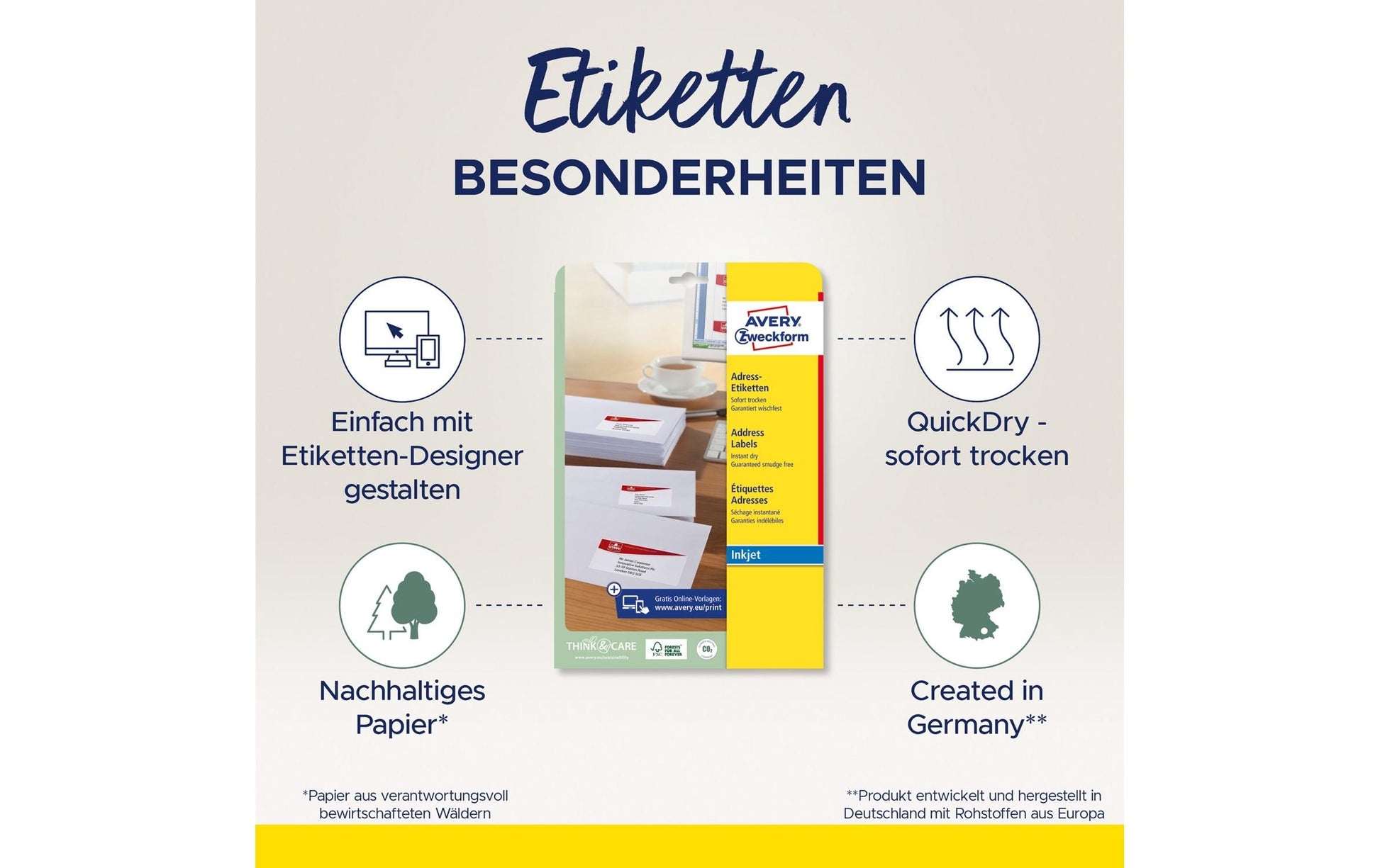 Avery Druckeretiketten, 64 mm × 34 mm, weiss, Papier, permanent, 25 Blatt (600 Etiketten)