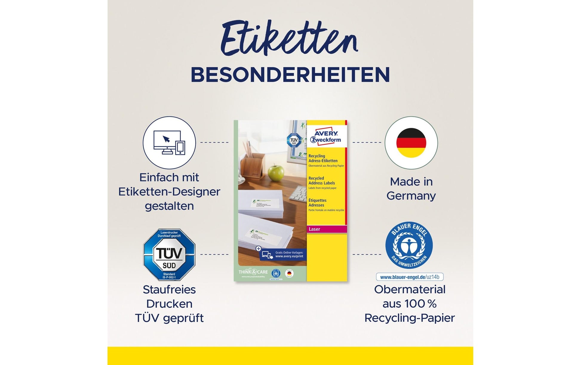 Avery Zweckform – Etiketten A4 63,5 × 38,1 mm – permanent haftend – Laser/Inkjet – 100 Blätter (2'100 Stk.)