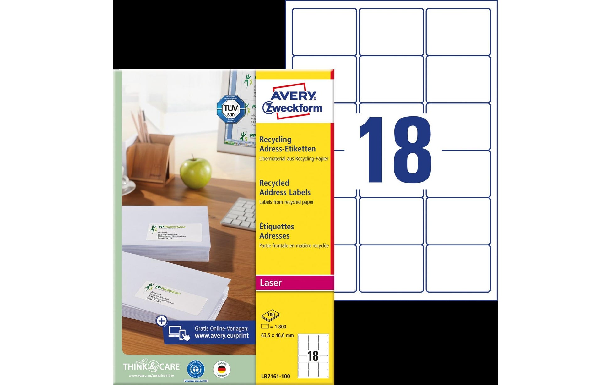 AVERY Zweckform – Adress-Etiketten, 64 mm × 47 mm, 1'800 Etiketten (100 A4 Blätter)