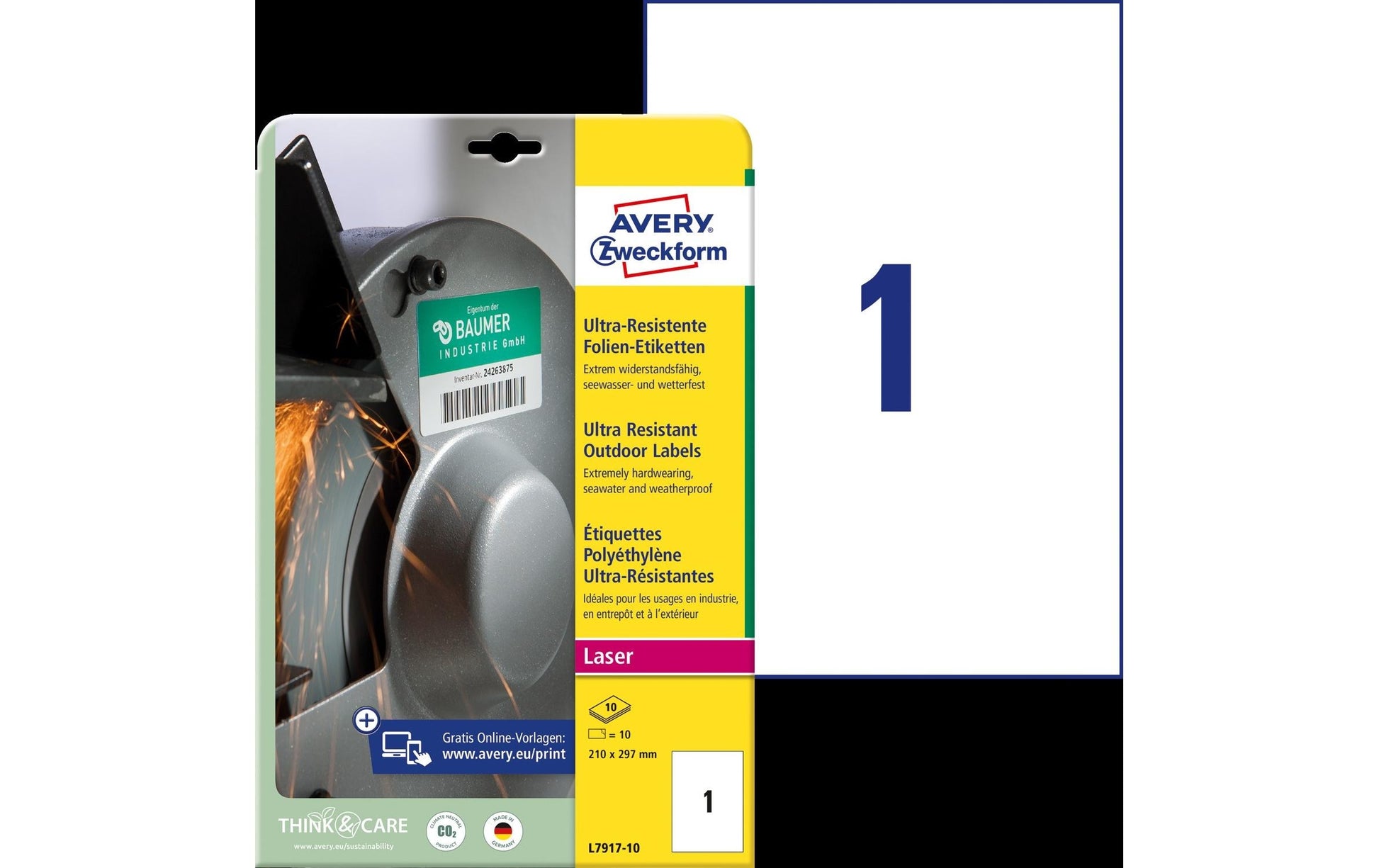 Avery Drucketiketten, 210 mm × 297 mm, weiss, Folie, extra stark, 10 Blatt