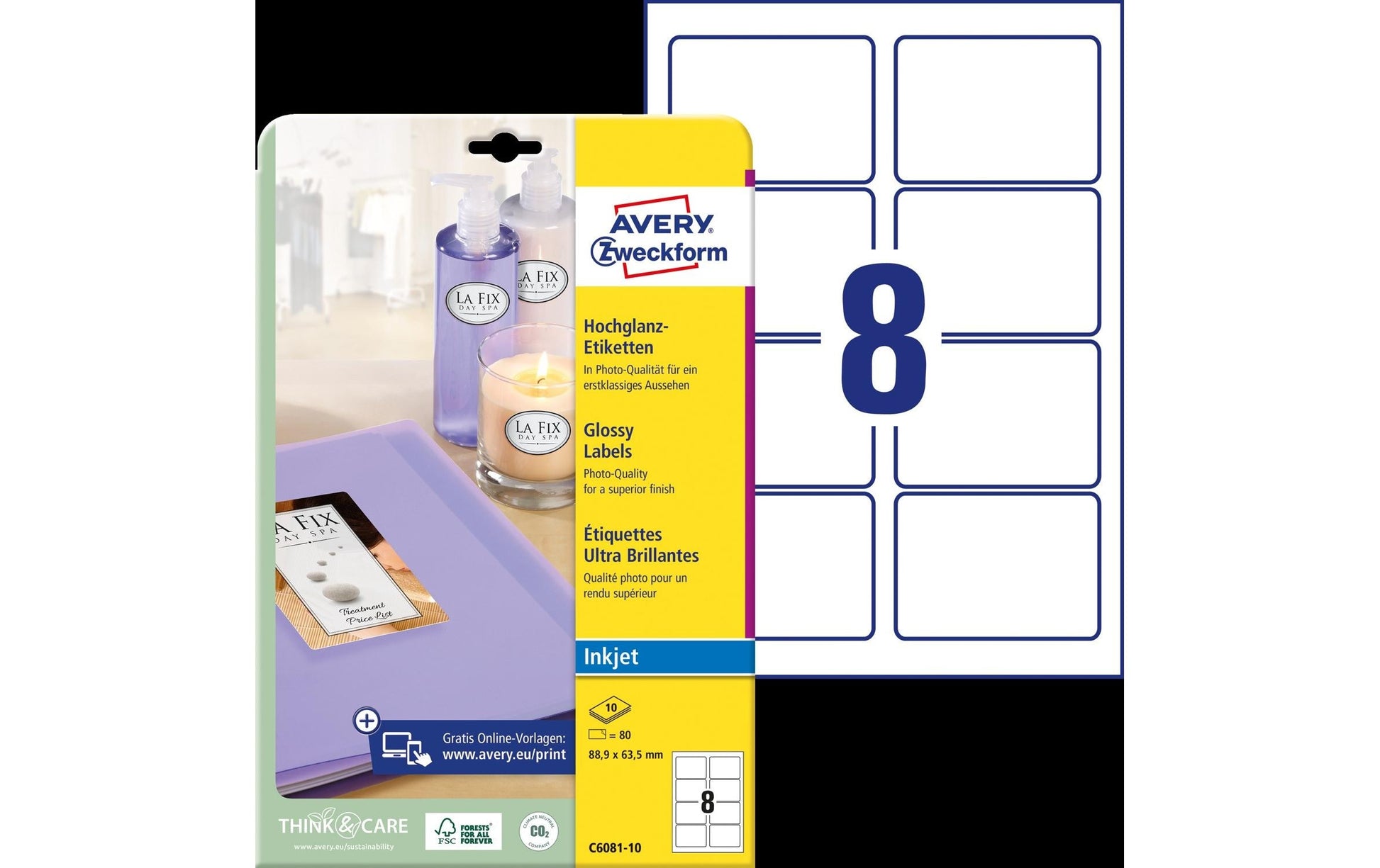 Avery Zweckform – Druckeretiketten, 89 mm × 64 mm, weiss, Papier, permanent, 80 Stück