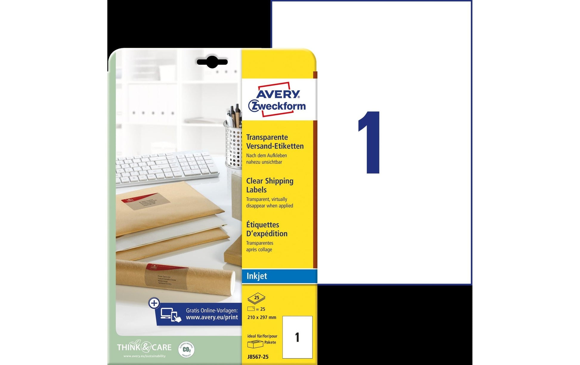 Avery Drucketiketten, 210 mm × 297 mm, transparent, Folie, permanent, 25 Blätter
