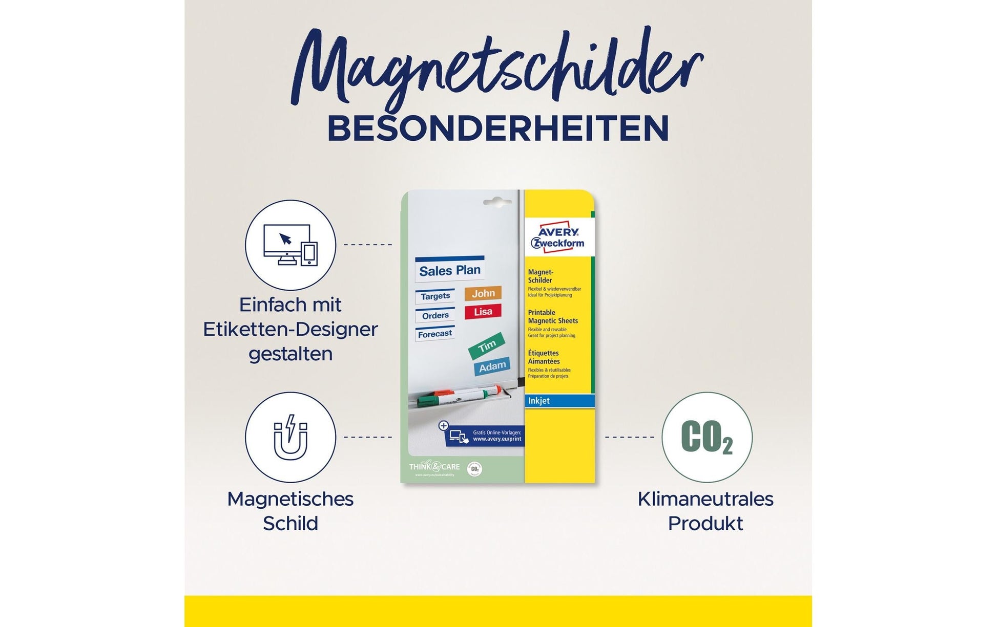 Avery Magnetschild – für Inkjetdrucker, 50 × 140 mm, 40 Schilder (5 Blatt)