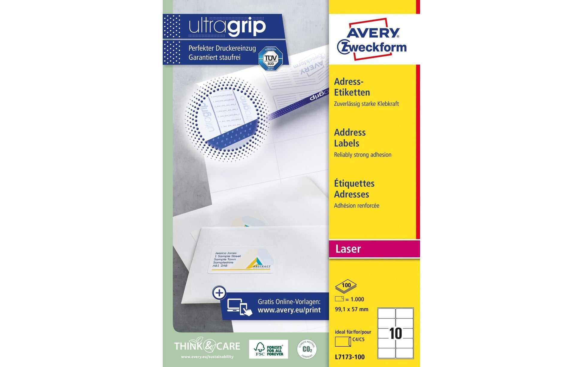 Avery Zweckform – Adress-Etiketten, 99,1 mm × 57 mm, weiss, für Laserdrucker, 100 Blatt (1'000 Etiketten)