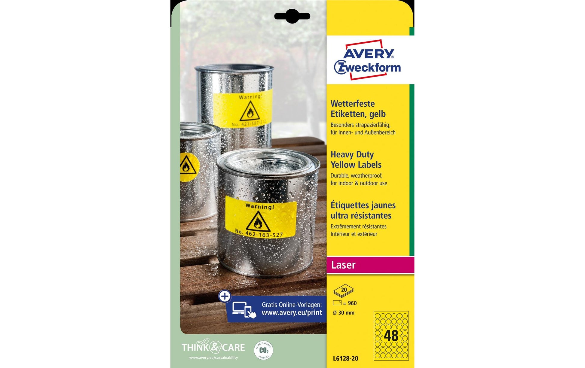 Avery Zweckform Wetterfeste runde Etiketten – Ø 30 mm, Folie, permanent haftend, 960 Stk, 20 Bogen