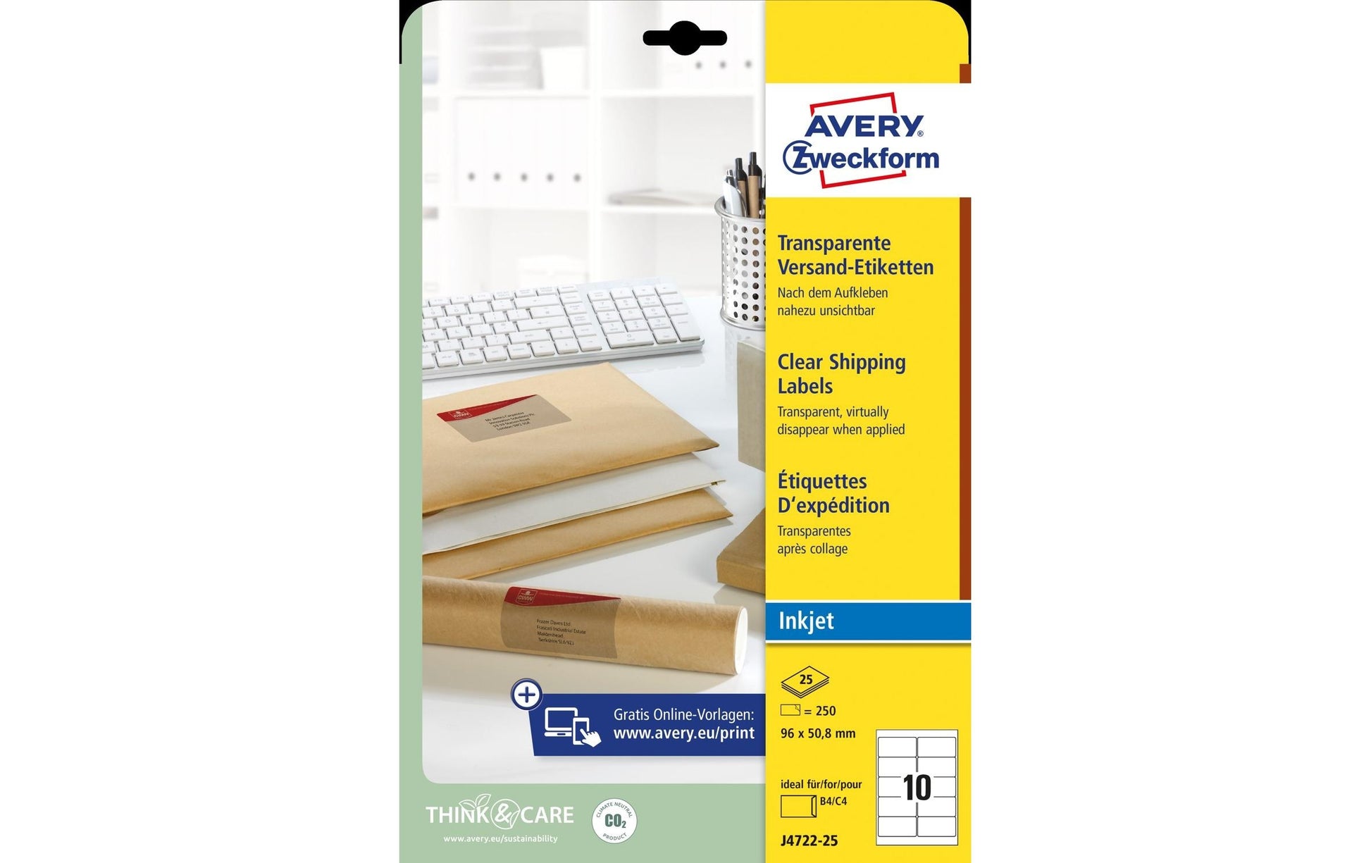 Avery Zweckform Adress-Etiketten – 96×50,8 mm, Abgerundete Ecken, 250 Stk, 25 Bogen, Polyester