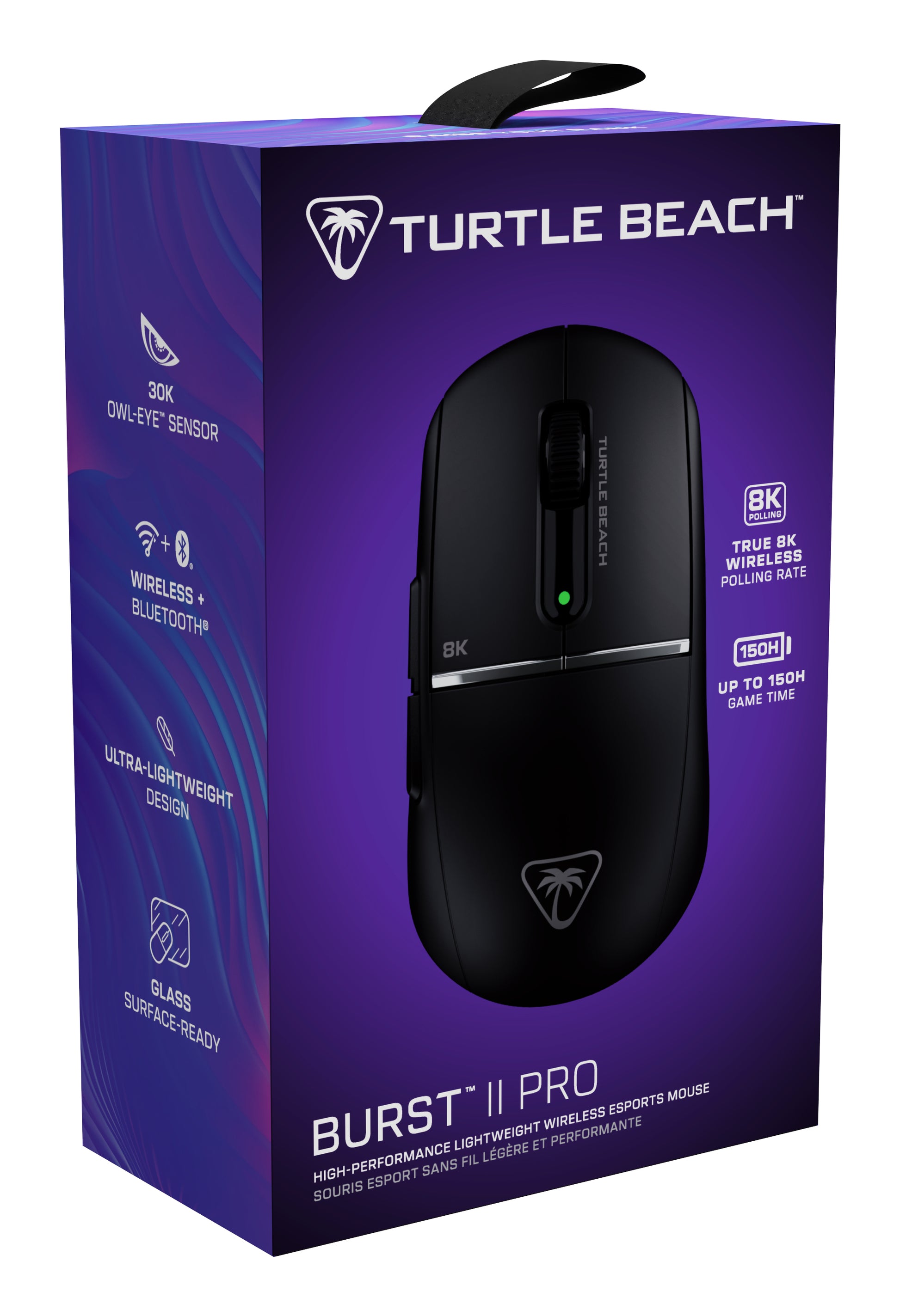 Turtle Beach Burst II Pro Gaming-Maus – kabellos, 8'000 Hz, 8 Tasten, beidhändig, ultraleicht, schwarz