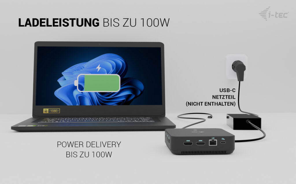 i-tec Dockingstation – USB-C, 1× DP, 2× HDMI, 5× USB-A, 100 W PD, GbE, 3,5 mm Audio, für Windows/Mac/Linux