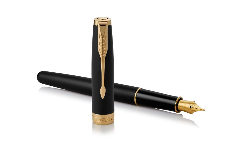 Parker Sonnet Matt Schwarz G.C. – Füllfederhalter, M, schwarz/blau, Gold-Zierteile, schwarz