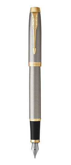 Parker IM Gebürsteter Stahl – Mittlere Feder – für Rechts- & Linkshänder – Blau – Patronen