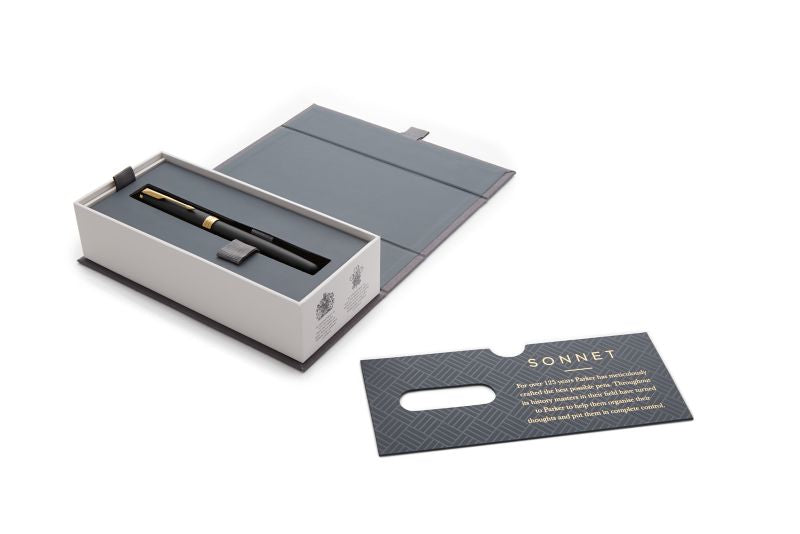 Parker Sonnet Mattschwarz Gold – Tintenroller, Schwarz, 1er Geschenkbox