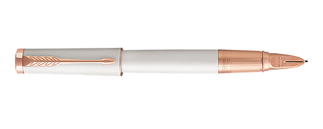 Parker Ingenuity Slim Perlweisser Hochglanzlack – Federspitze M – Schwarz