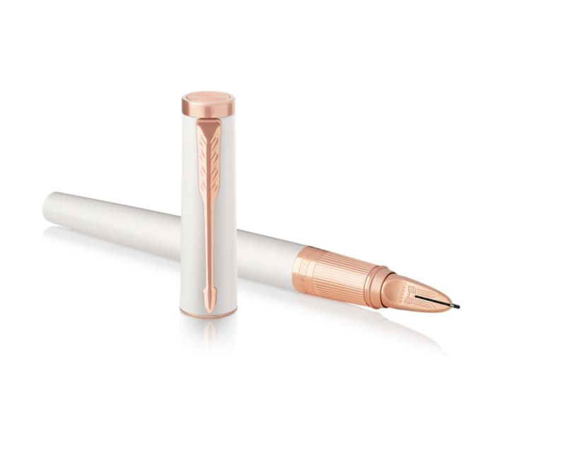 Parker Ingenuity Slim Perlweisser Hochglanzlack – Federspitze M – Schwarz