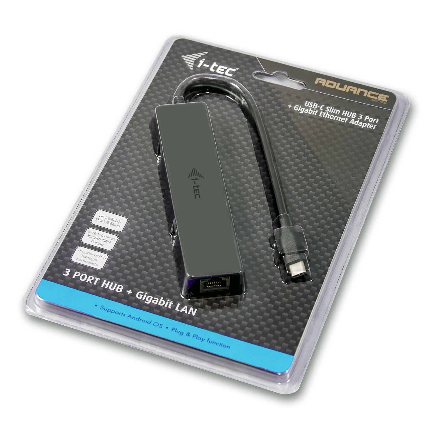 i-tec USB-Hub – USB-C, 3× USB-A, GbE, für Windows/Mac/Linux