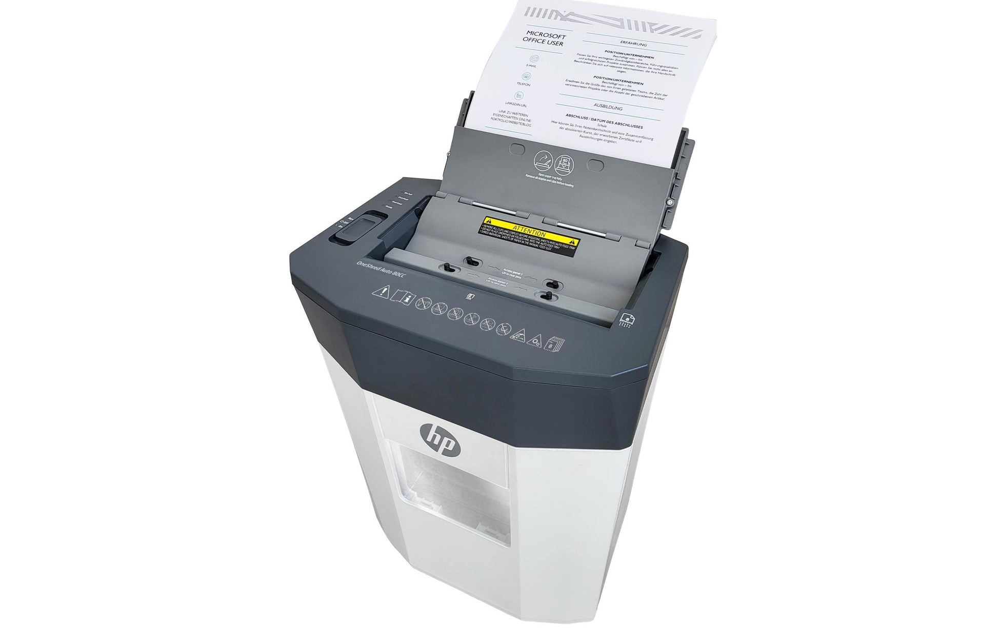 HP One Shredder Auto 80CC – Aktenvernichter, DIN P-4, Partikelschnitt 4,3 × 12 mm, 80 Blatt, 15 l