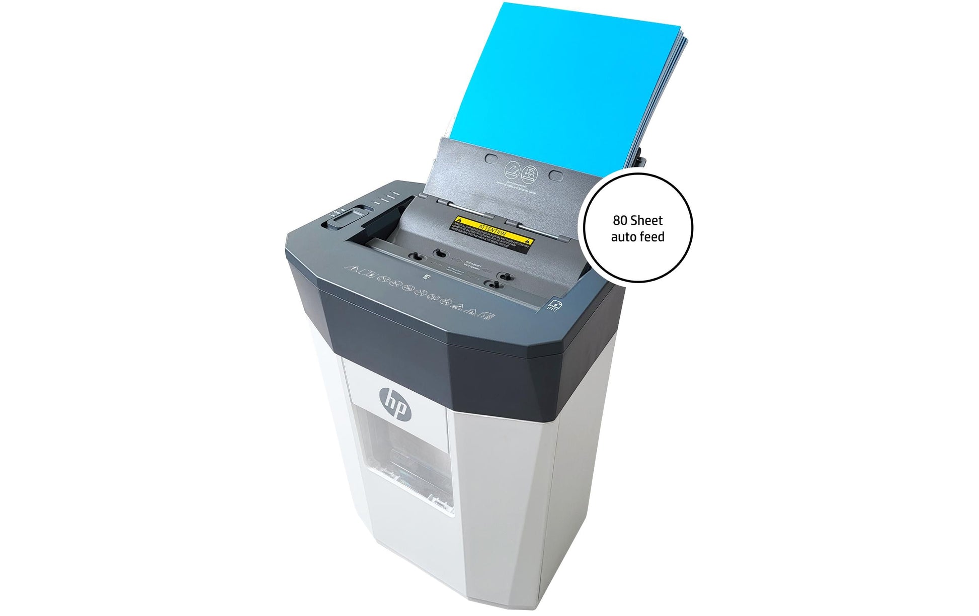 HP One Shredder Auto 80CC – Aktenvernichter, DIN P-4, Partikelschnitt 4,3 × 12 mm, 80 Blatt, 15 l