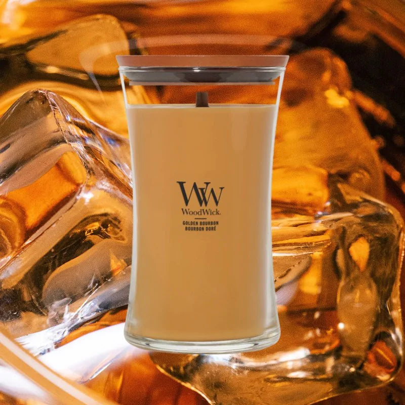 WoodWick Duftkerze – Golden Bourbon – Ø 10 × 17,5 cm – 110–120 h