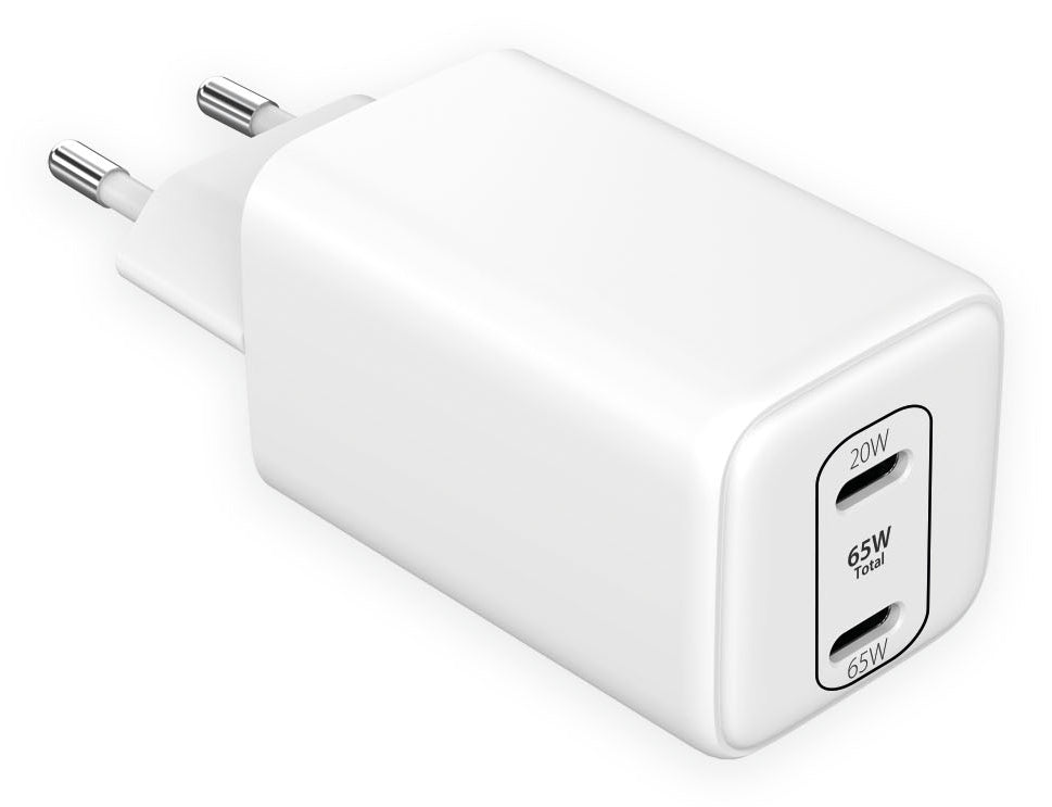 LMP 28320 USB-Ladegerät 65 W – USB-C×2 – PD 3.0, PPS, QC 4+, GaN, EU-Stecker (Typ C) – Weiss