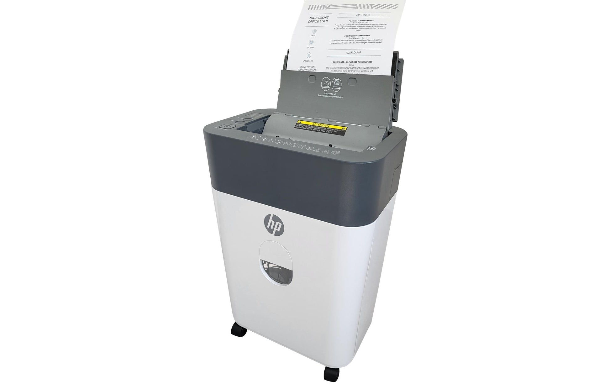 HP Aktenvernichter mit Autofeed 100 Blatt, DIN P-4, Partikelschnitt 4,3 × 12 mm, 17 l