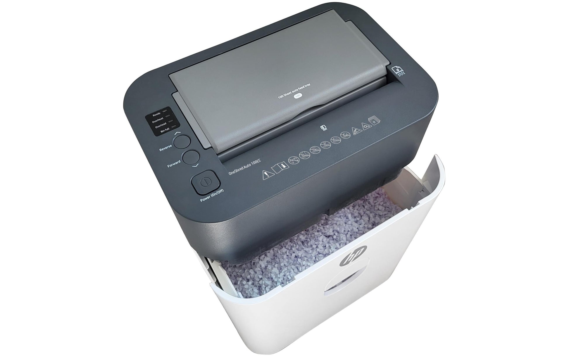 HP Aktenvernichter mit Autofeed 100 Blatt, DIN P-4, Partikelschnitt 4,3 × 12 mm, 17 l