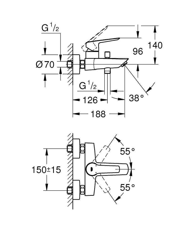 GROHE Start Badebatterie – 17×15,6×9,6 cm, Metall, Einhebelmischer (Aufputz), Schwarz