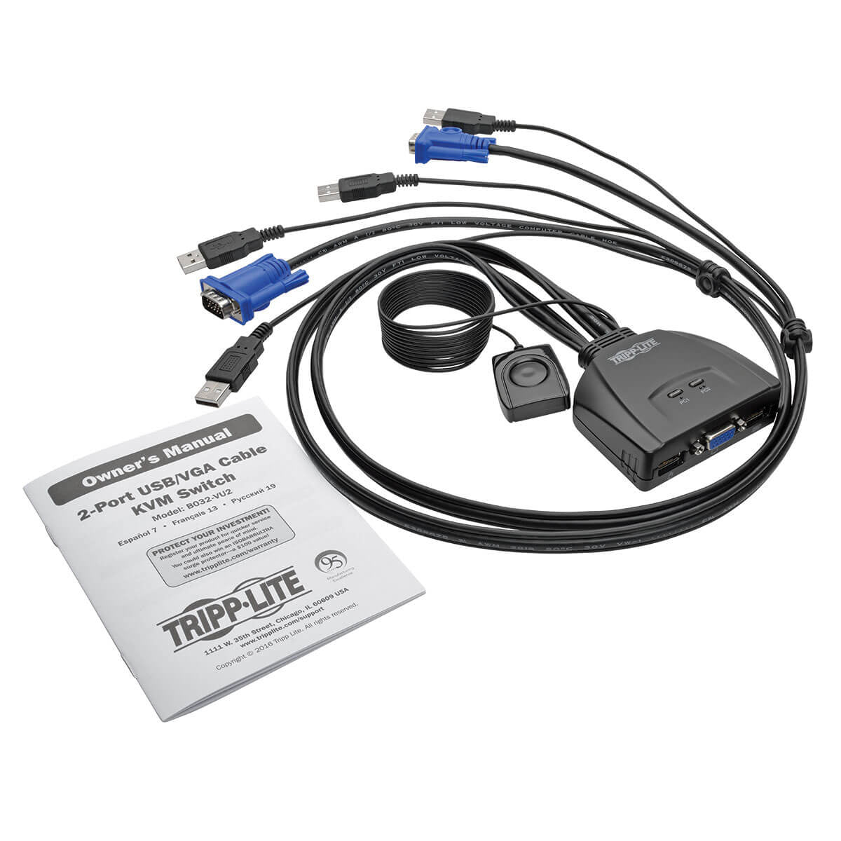 Tripp Lite B032-VU2 – 2-Port VGA KVM-Switch, USB 2.0, Audio – 2048 × 1536