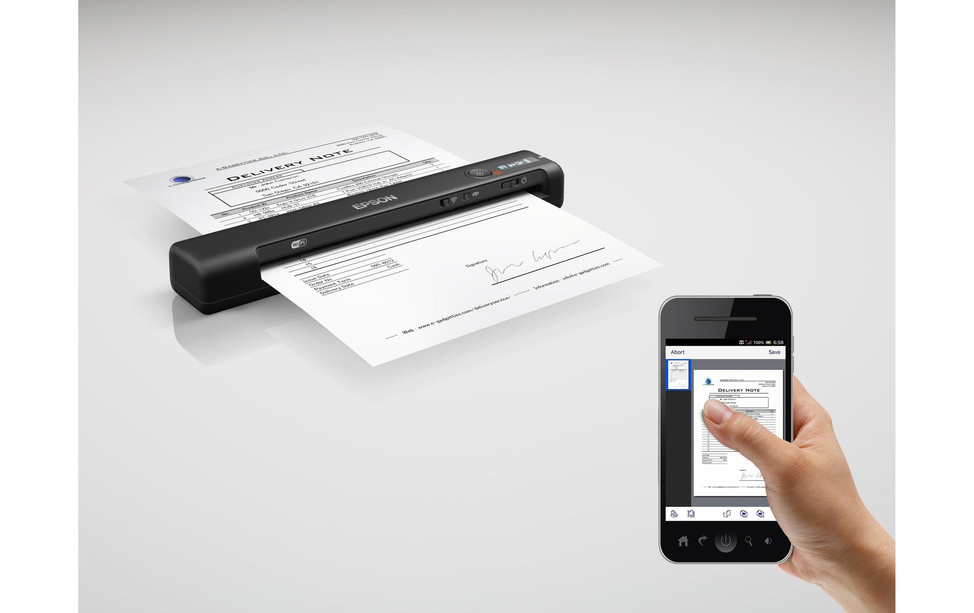 Epson WorkForce ES-60W – Mobiler Scanner, A4, 15 ppm, 600 dpi, ADF 1 Blatt, WLAN, USB