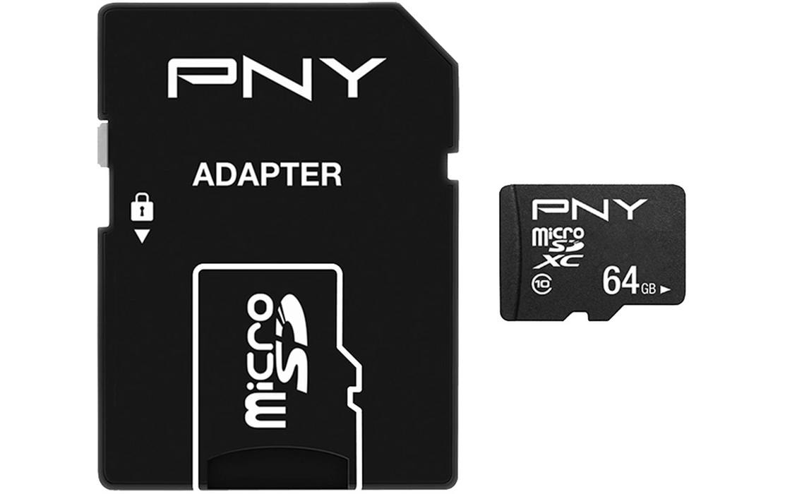 PNY Performance Plus microSDXC 64 GB – Klasse 10, inkl. SD-Adapter, Schwarz