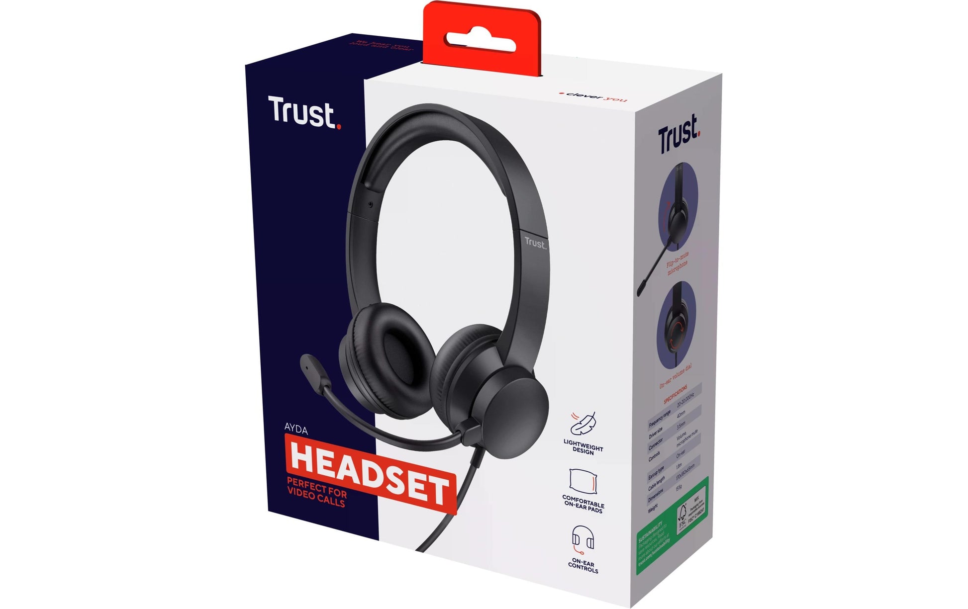 Trust Ayda Office-Headset – On-Ear, Stereo, Kabelgebunden, 3,5 mm Klinke, Schwarz