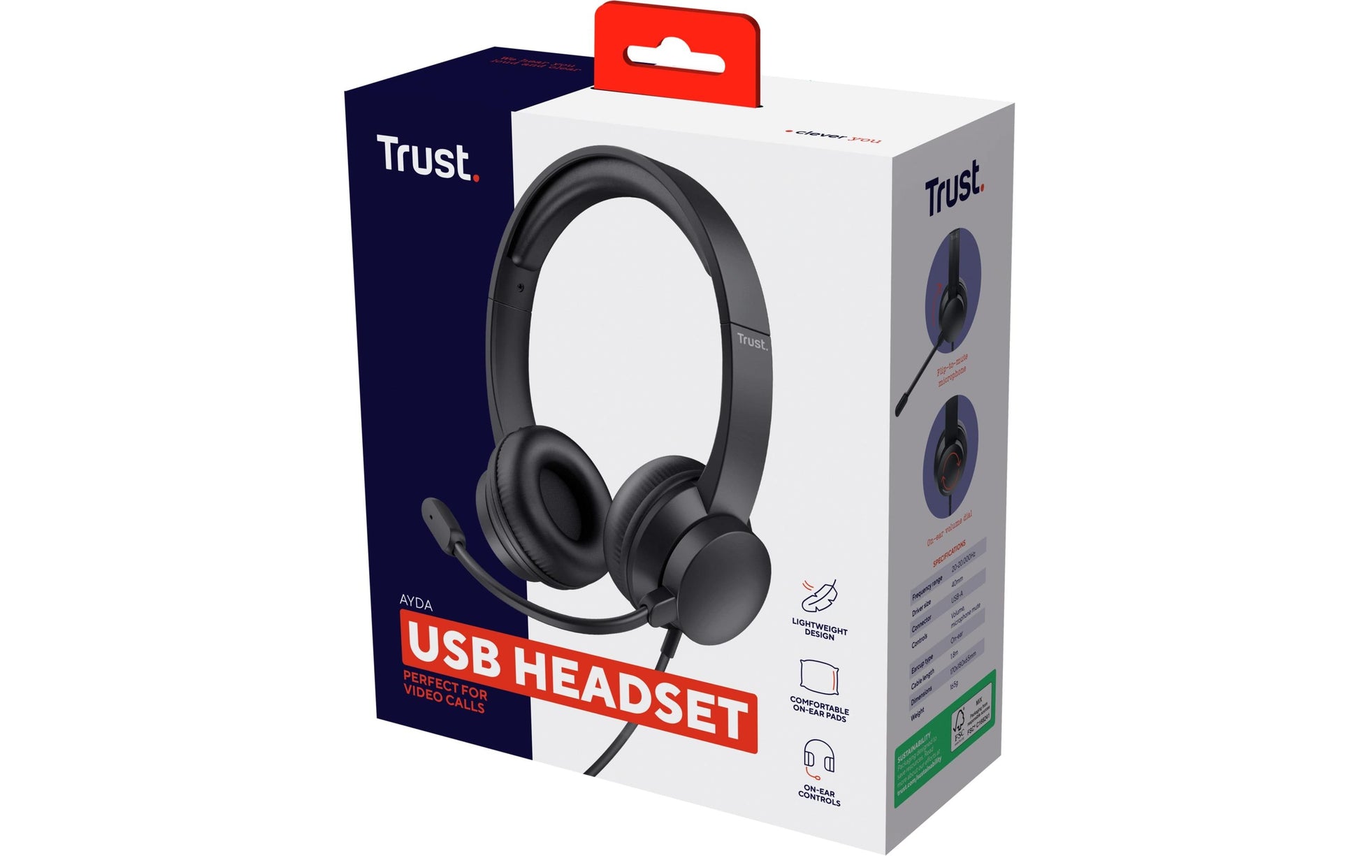 Trust Ayda – Duo Headset – USB‑A, wegklappbares Mikrofon – schwarz – für PC/Mac