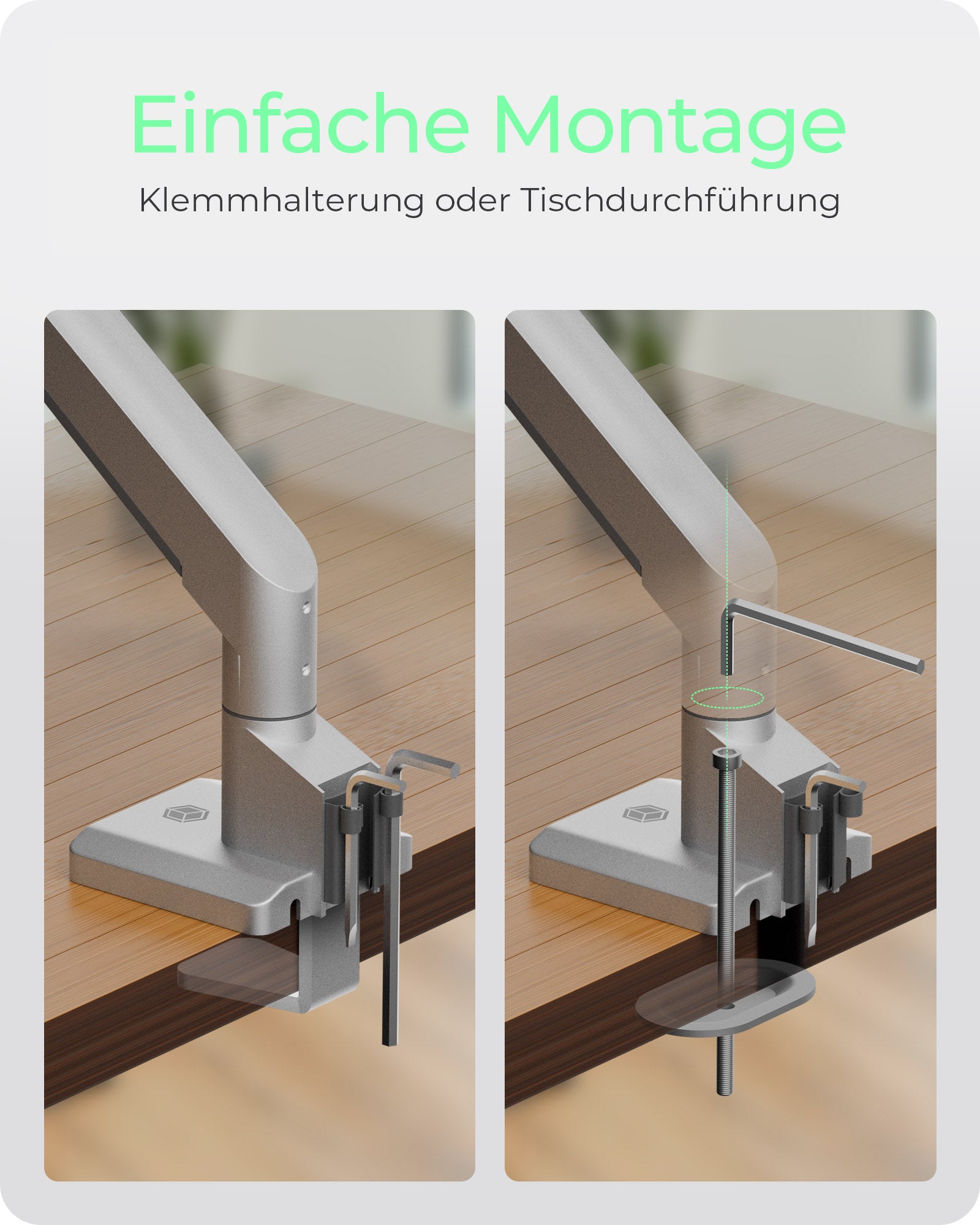 ICY BOX IB-MS523-T – Monitorarm Tischhalterung – Klemme/Durchführung – 1 Monitor – 17–32" – VESA 75×75/100×100