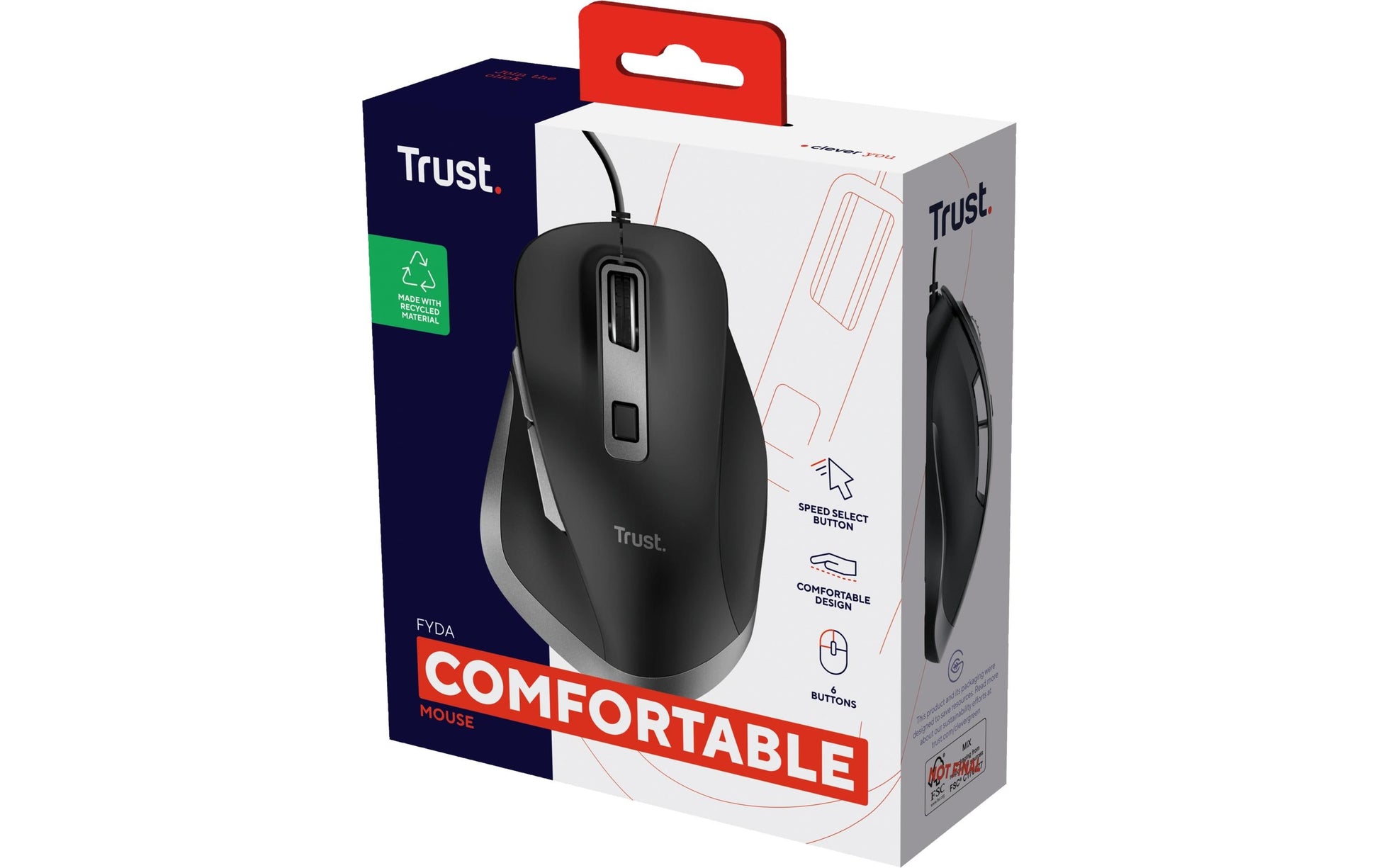 Trust Fyda Eco – Maus – Kabelgebunden (USB‑A), rechts, Schwarz