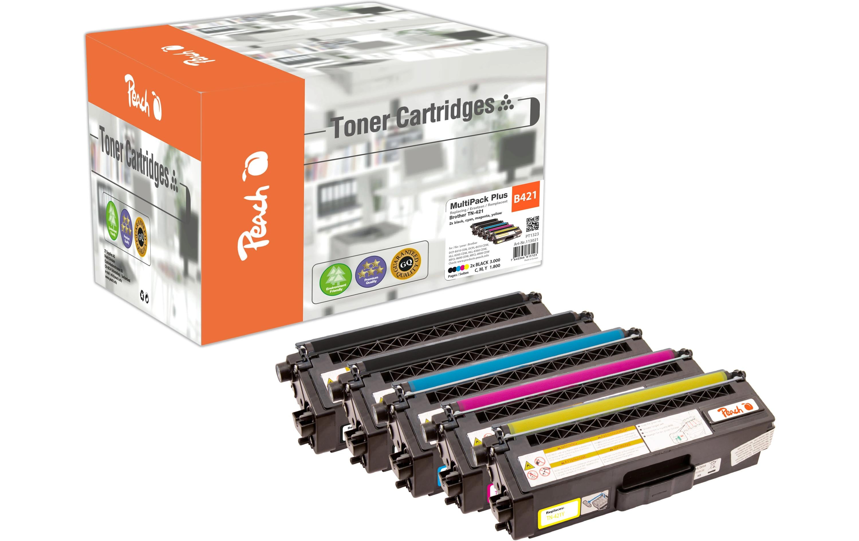 Peach Toner-Multipack TN-421 – BK/C/M/Y, 3000 Seiten – für Brother DCPL 8410 CDN/DCPL 8410 CDW und andere