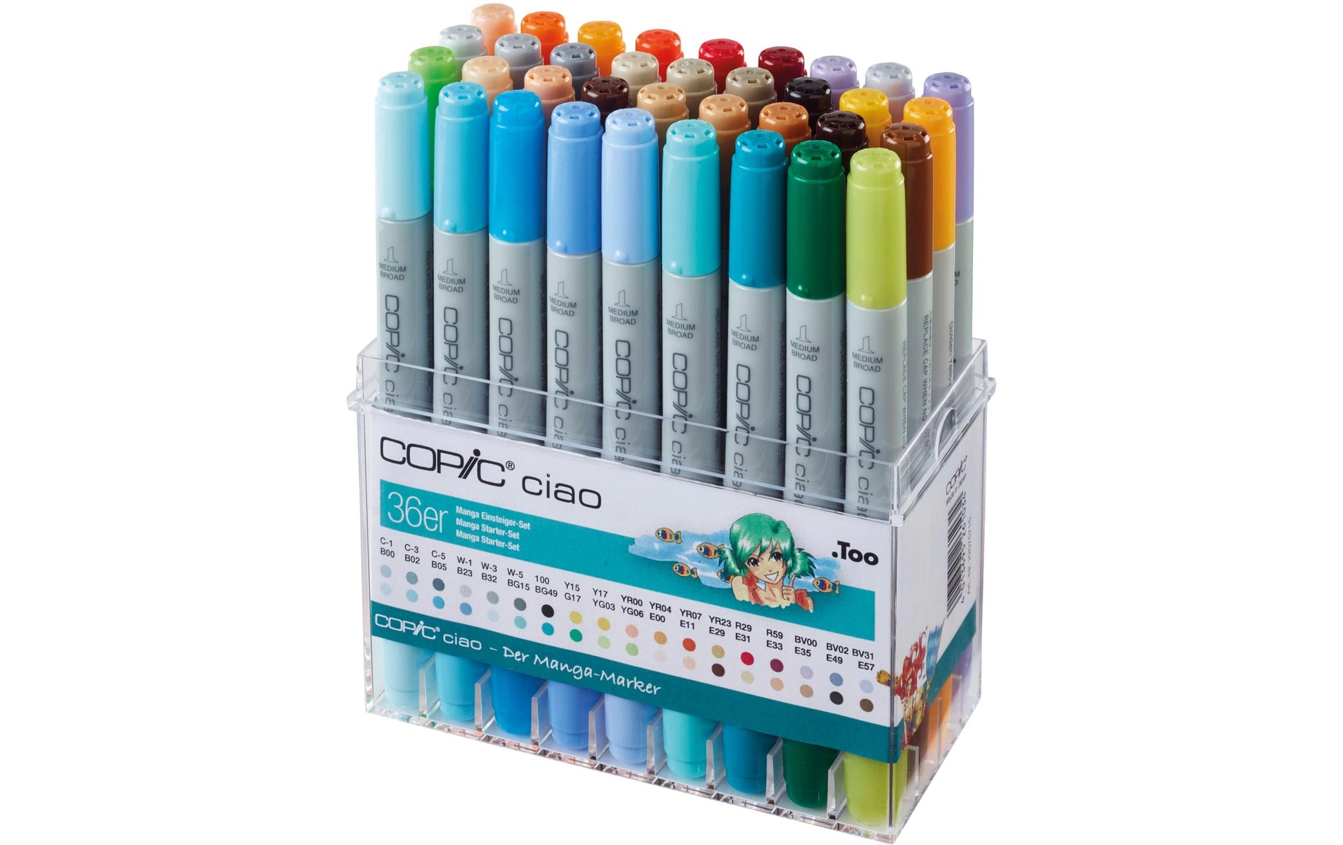 Copic Non-Permanent Marker Ciao – Pinselspitze 1,4 mm – sortiert – 36er-Set – nachfüllbar