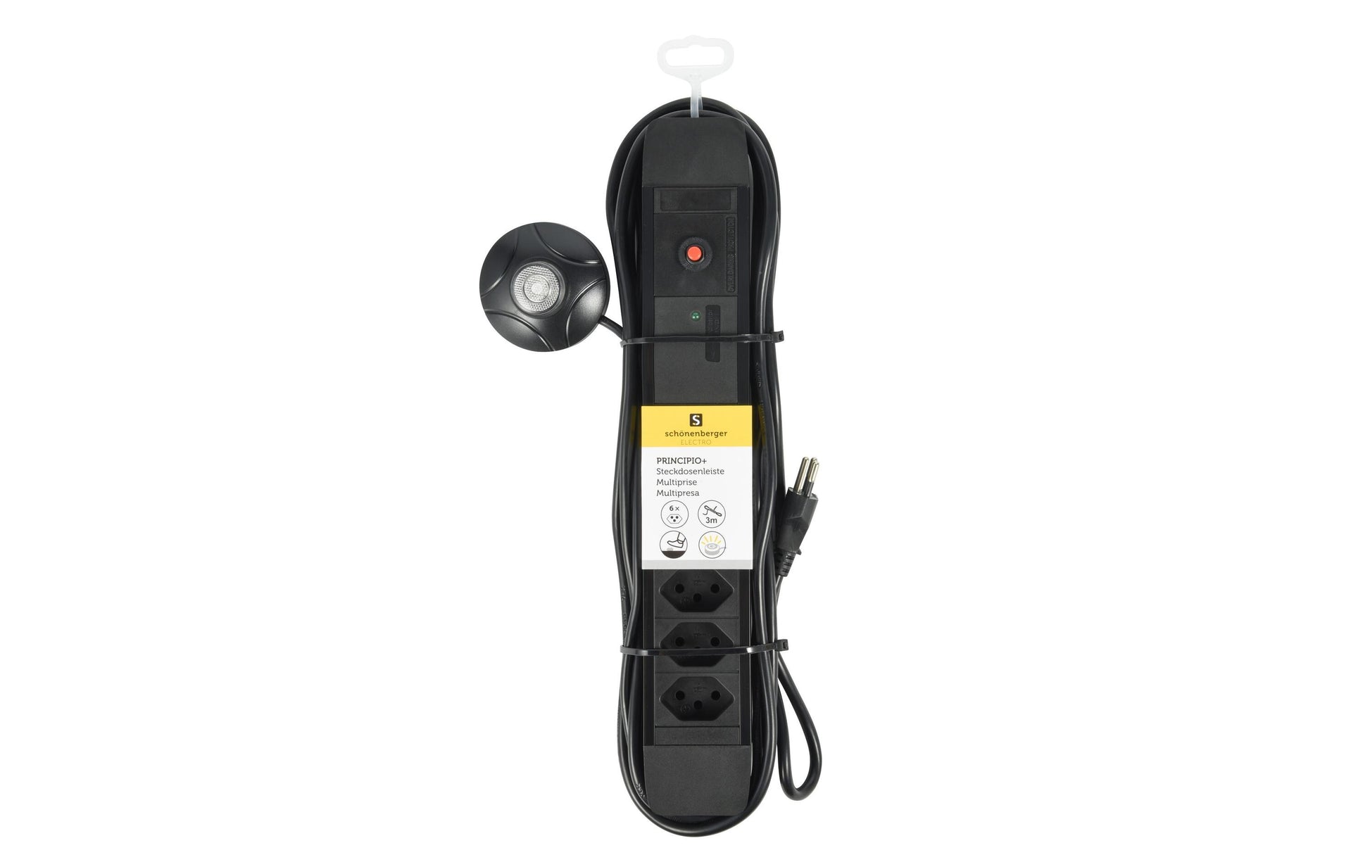 M. Schönenberger Standard Steckdosenleiste, 6×T13, 2×USB, mit Schalter, 3 m, Eingang T12 – Schwarz