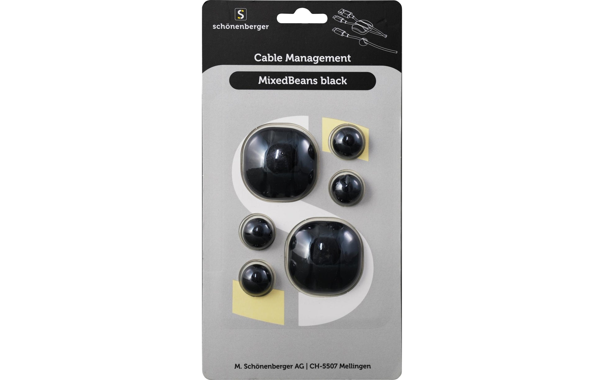 M. Schönenberger Kabelhalter, Universal, 2×Ø 35 mm + 4×Ø 15 mm, 6er-Pack – Schwarz
