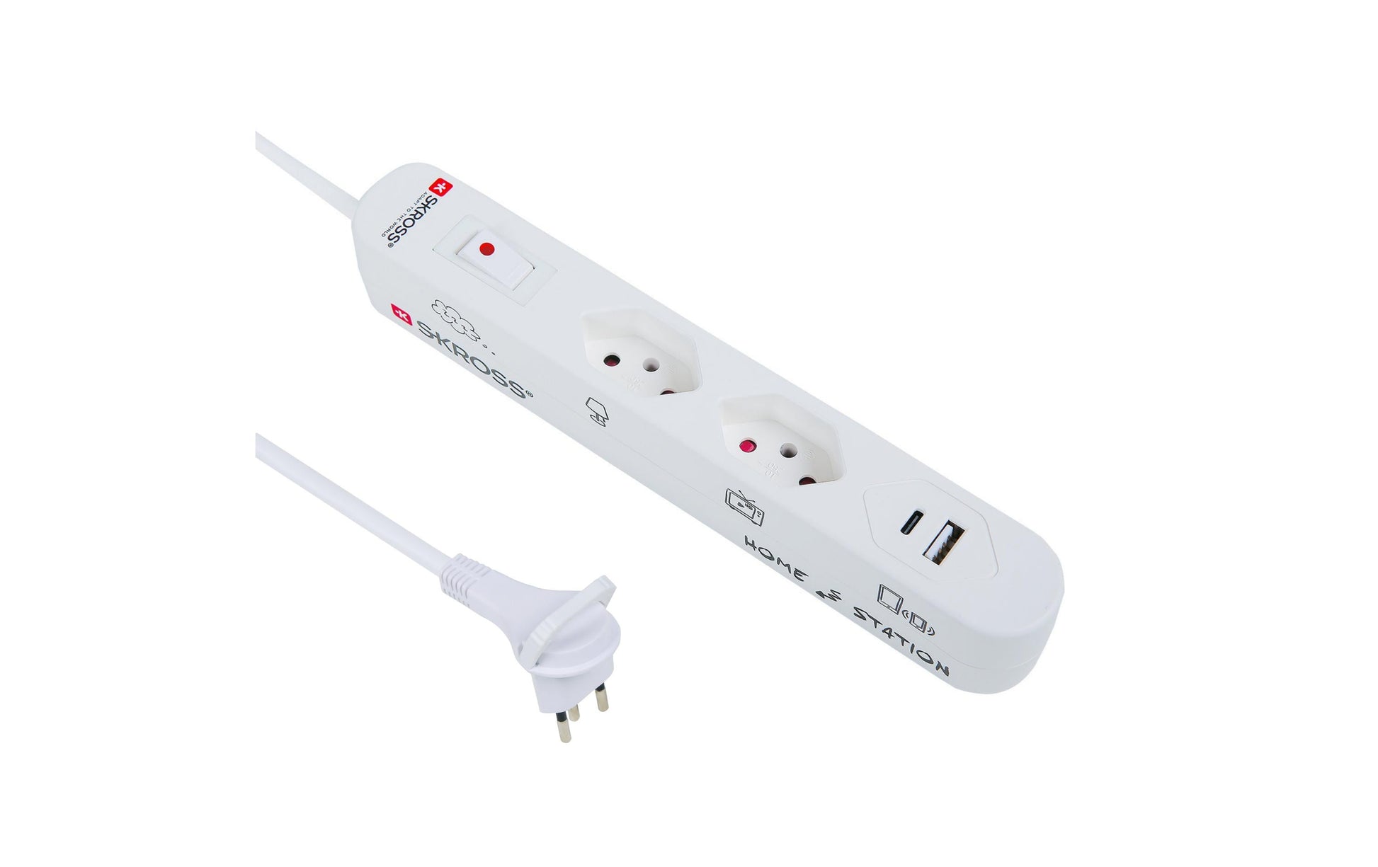 Skross Steckdosenleiste – 2× T13, USB-C, 1,5 m, mit Schalter, Weiss