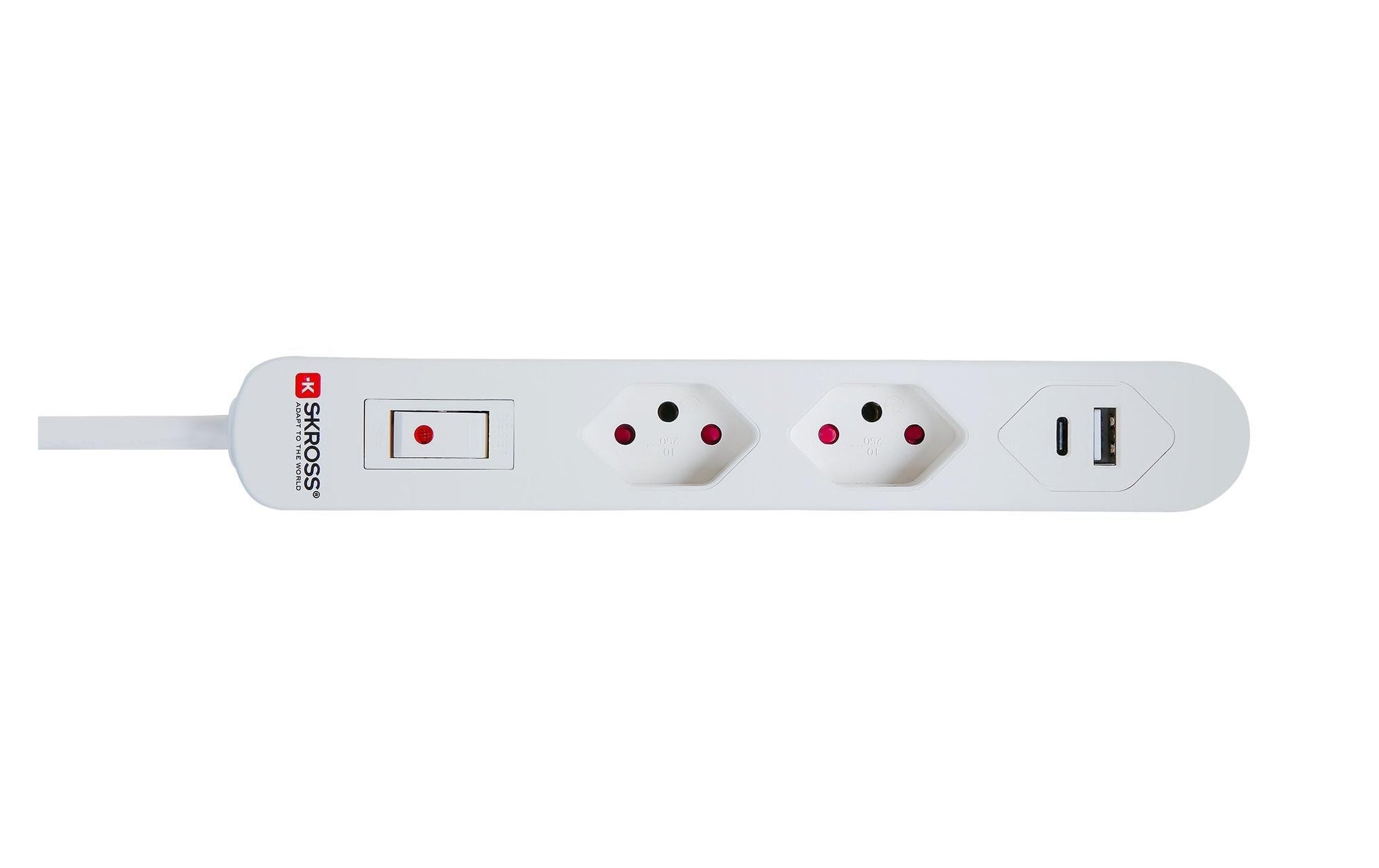 Skross Steckdosenleiste – 2× T13, USB-C, 1,5 m, mit Schalter, Weiss