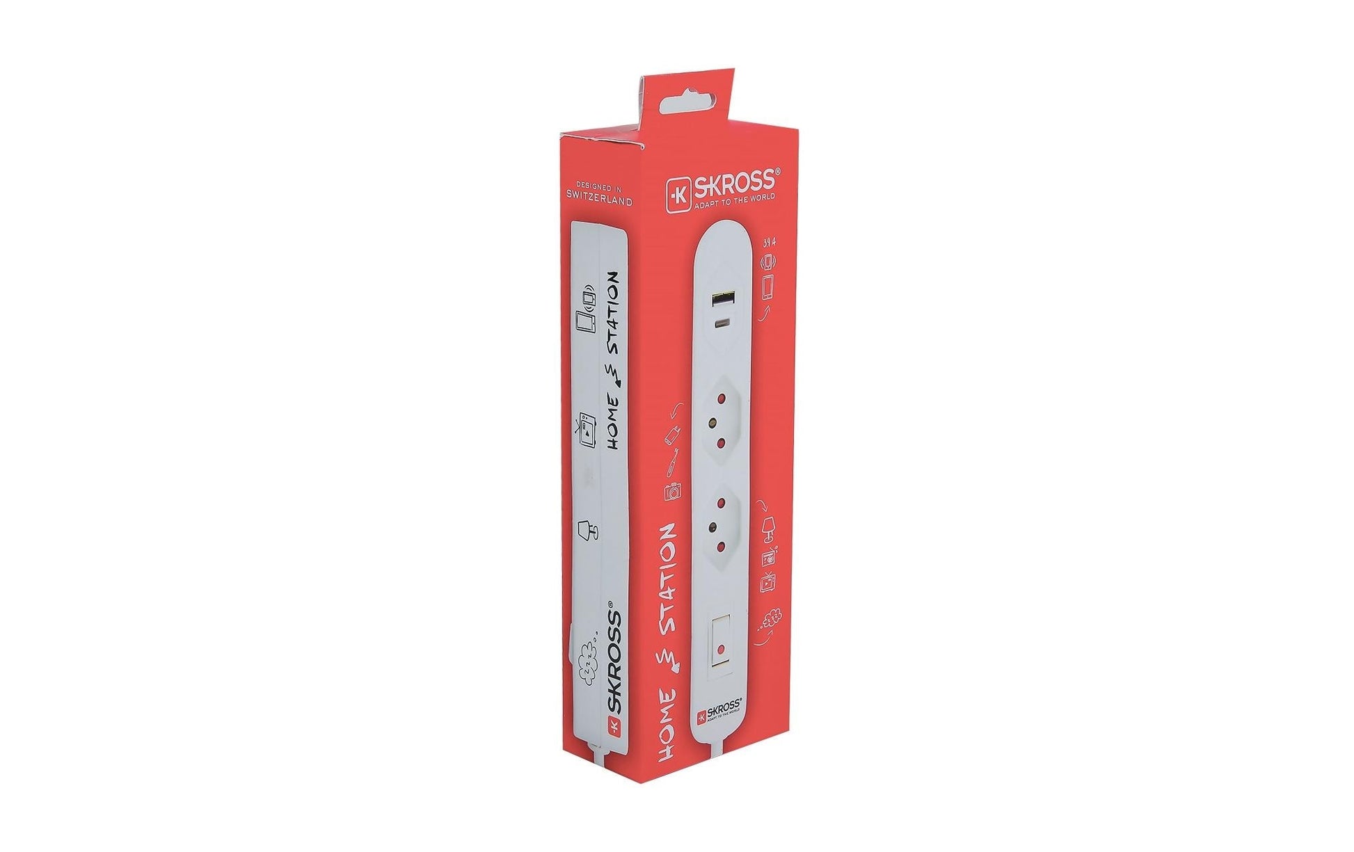 Skross Steckdosenleiste – 2× T13, USB-C, 1,5 m, mit Schalter, Weiss