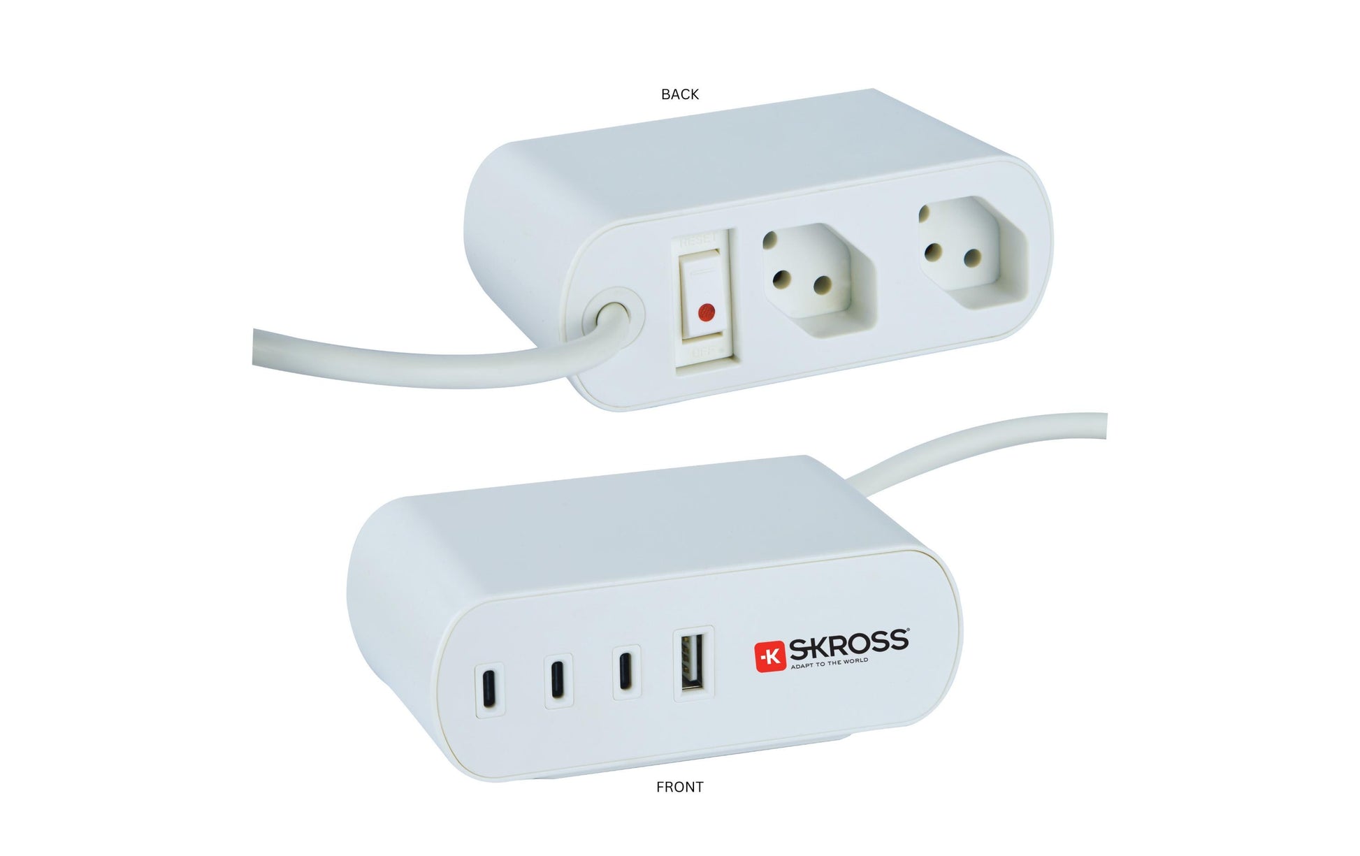 Skross Home Station Steckdosenleiste CH: T13 2× – USB‑C×3 – 3 m Kabel – Weiss