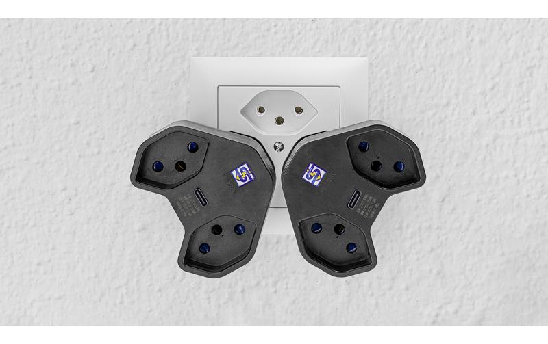 Steffen Manta Steckdosenleiste, 2×T13, 1×USB-C, Kindersicherung, drehbar 320°, Eingang T12 – schwarz