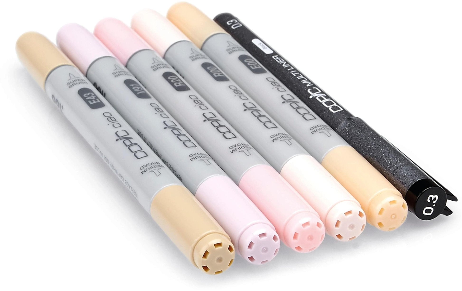 Copic Ciao Brush Pen, Doppelspitze, Portrait 1 – Kombi (Pinsel + Keilspitze), Alkoholbasiert, 6 Farben