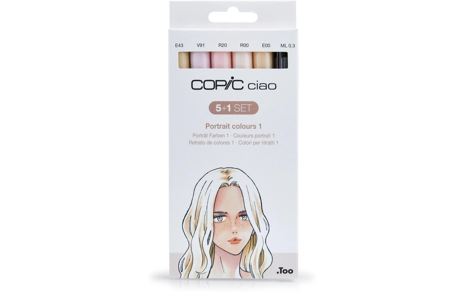 Copic Ciao Brush Pen, Doppelspitze, Portrait 1 – Kombi (Pinsel + Keilspitze), Alkoholbasiert, 6 Farben