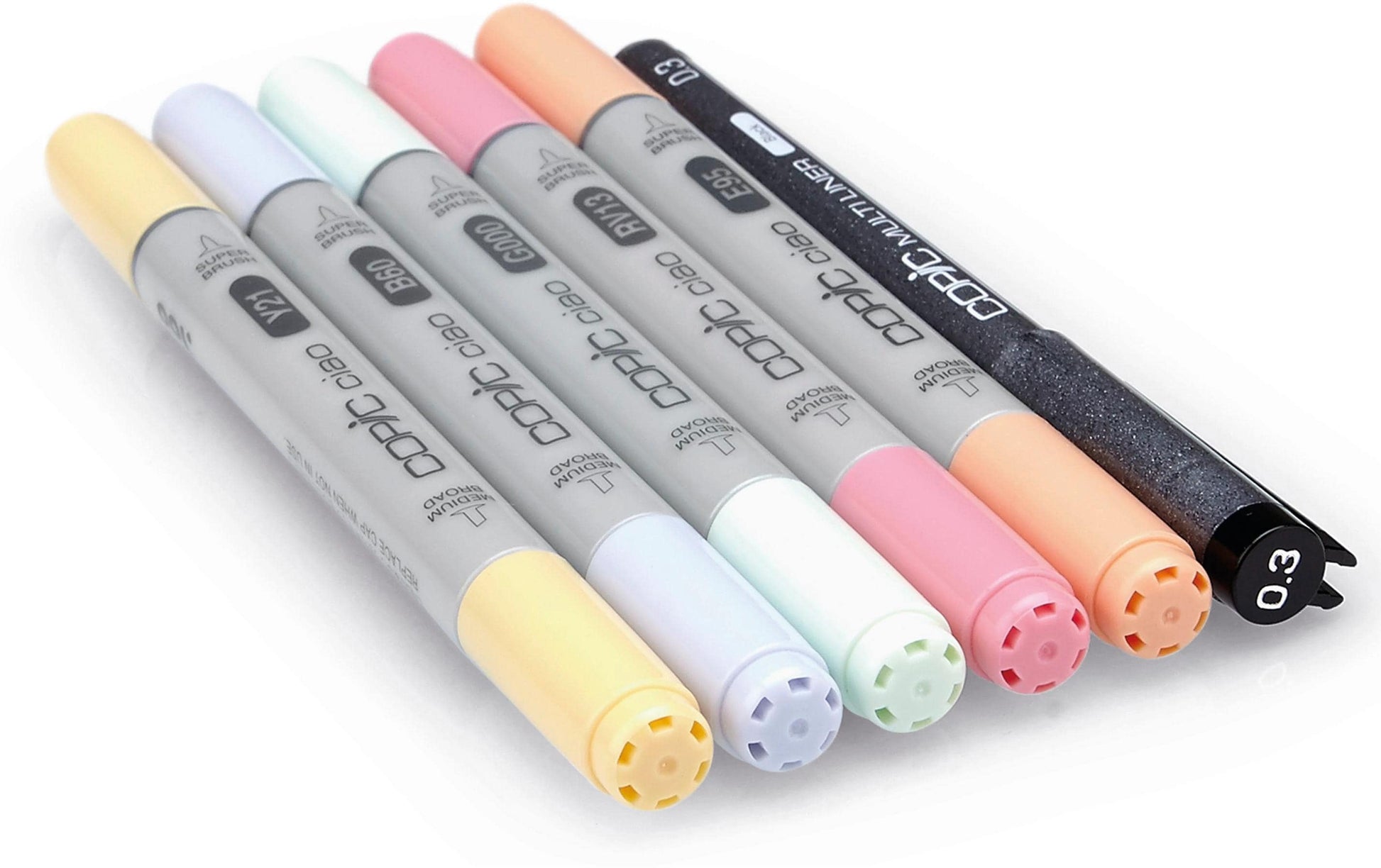 Copic Ciao Brush Pen, Doppelspitze, Pastell – Pinselspitze + mittelfeine Spitze, alkoholbasiert, 5 Farben