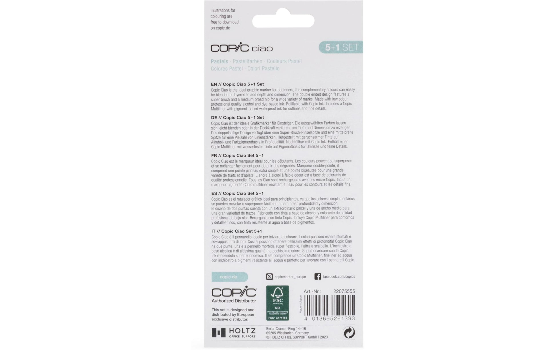 Copic Ciao Brush Pen, Doppelspitze, Pastell – Pinselspitze + mittelfeine Spitze, alkoholbasiert, 5 Farben